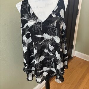 Lane Bryant Black and White Asymmetrical Sleeveless Blouse